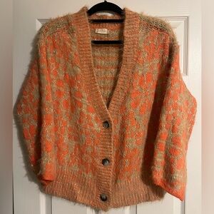 Altar'd State Orange and Tan Floral Cardigan